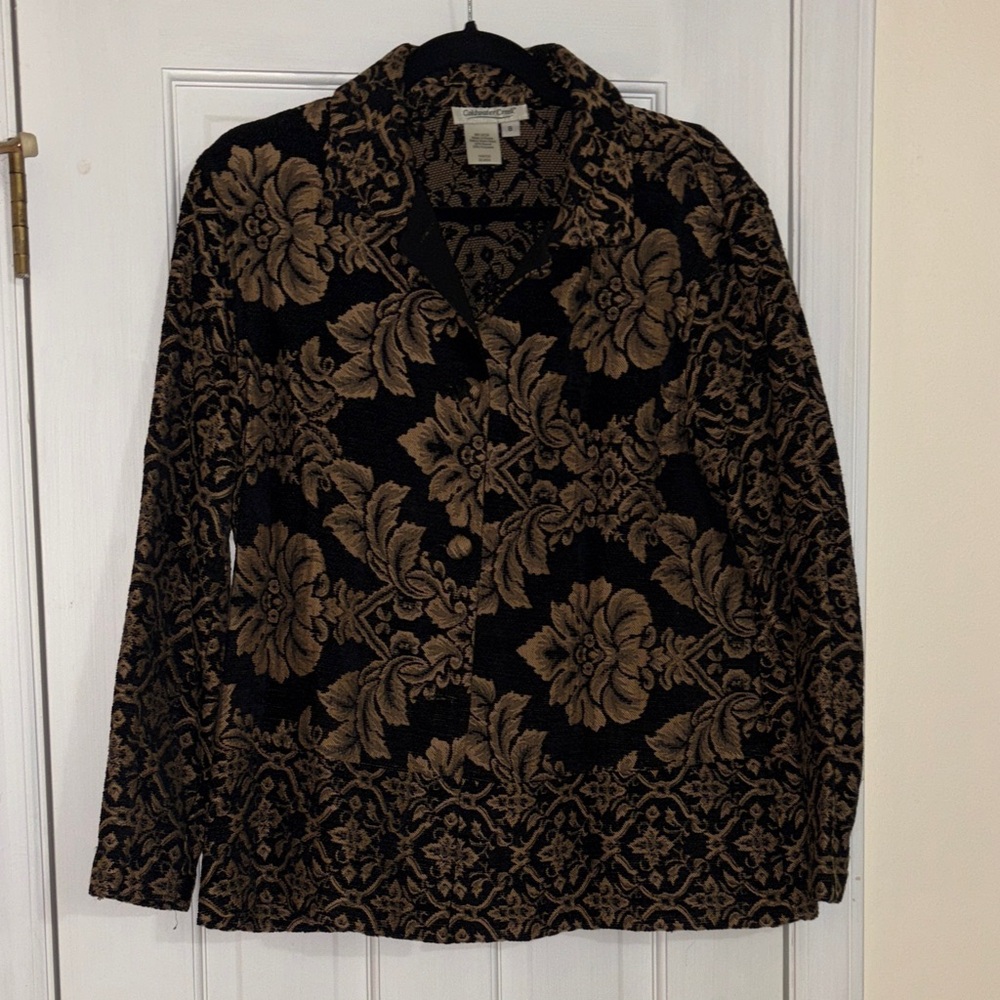 Coldwater Creek Black and Brown Floral Jacquard Blazer